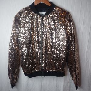 The Edit Seventeen Bronze Sequin Bomber Jacket M